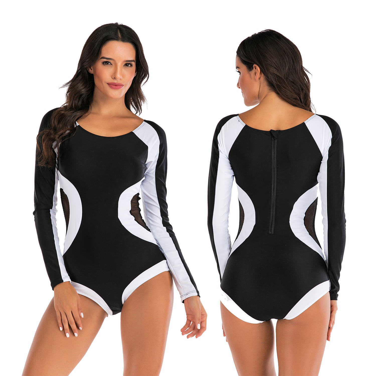 Women's Swimwear One Piece Bathing Suit Rash Guard Zipper Swimsuit