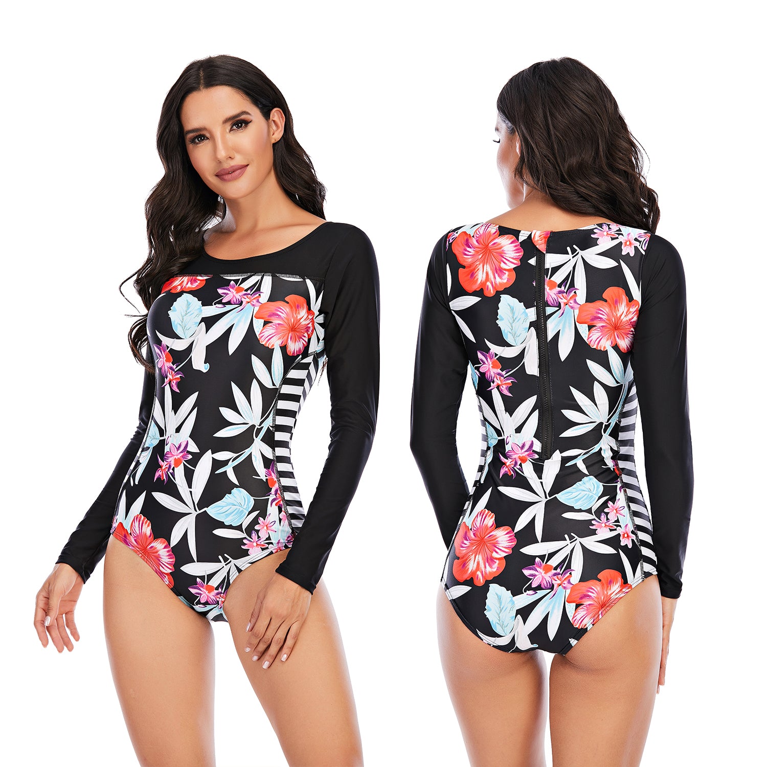 Women's Swimwear One Piece Bathing Suit Rash Guard Zipper Swimsuit