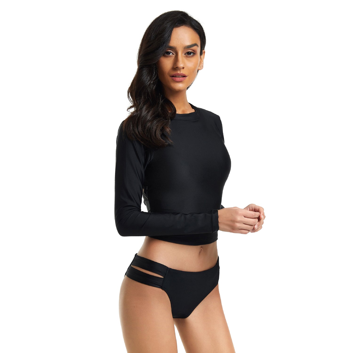 Women Swimsuit Long Sleeve Bahting Suit Crop Rash Guard Top