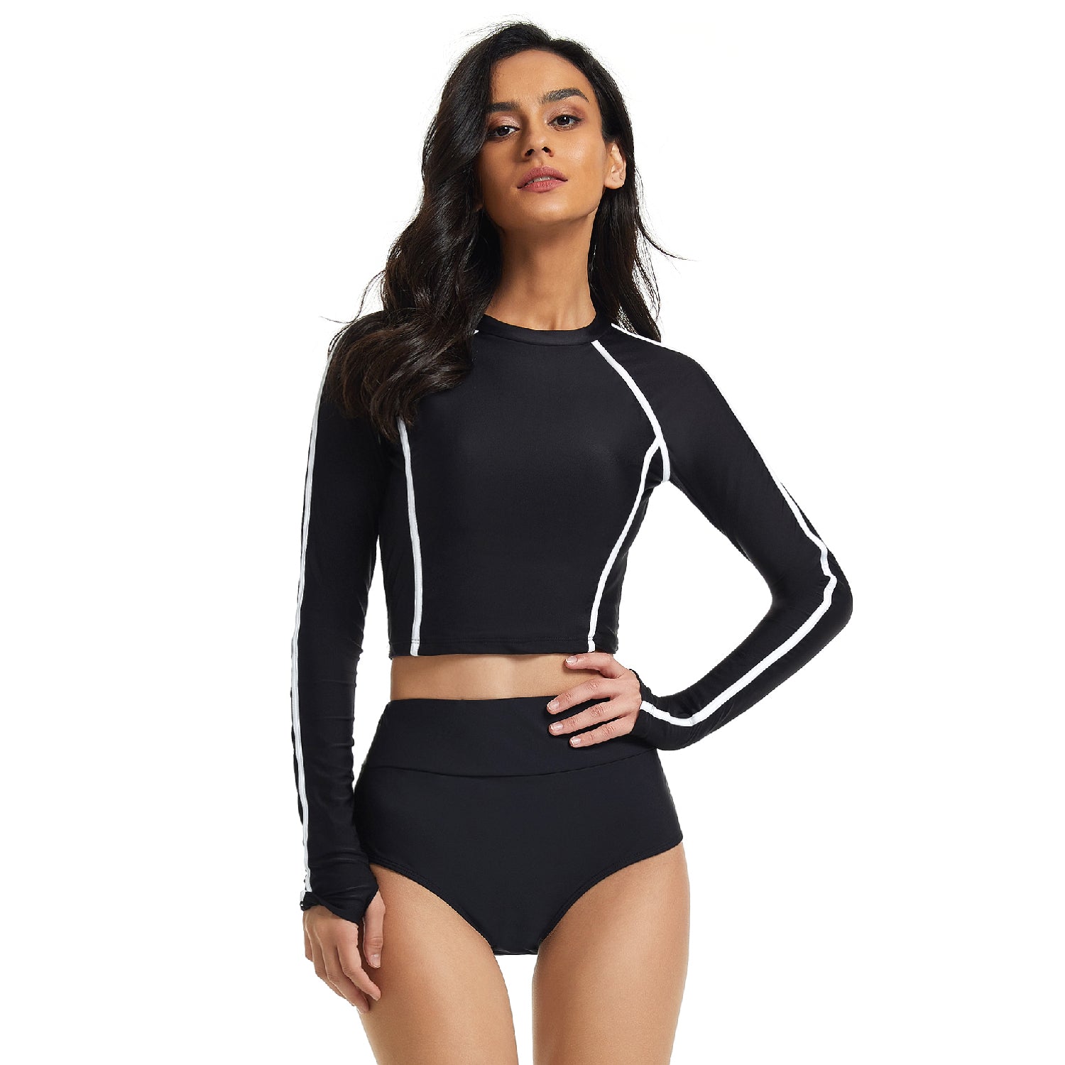 Women Rash Guard Long Sleeve Crop Top Swimsuits