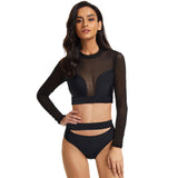 Women Swimsuit Crop Top Swim Shirt Long Sleeve Bikini
