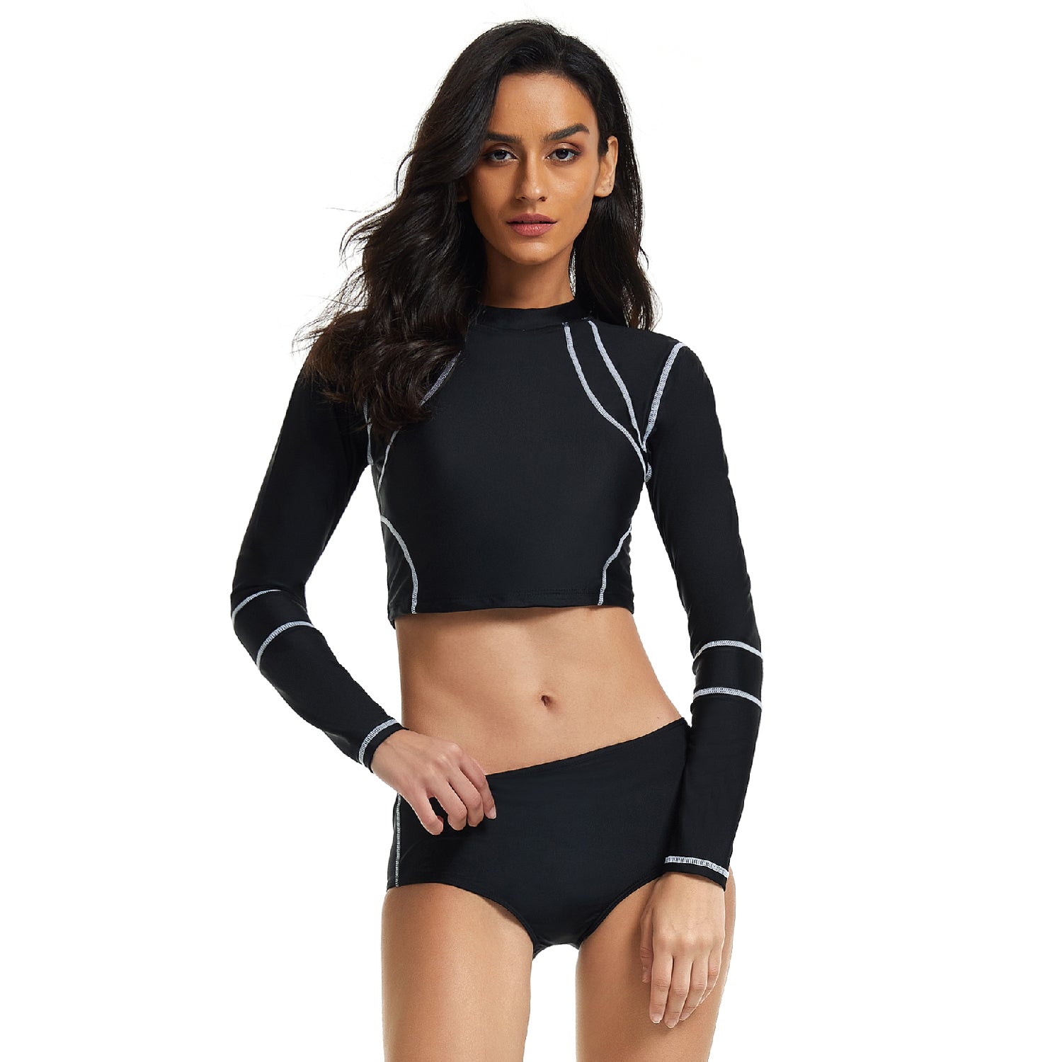 Long Sleeve Swimsuit for Women Crop Top Rash Guard