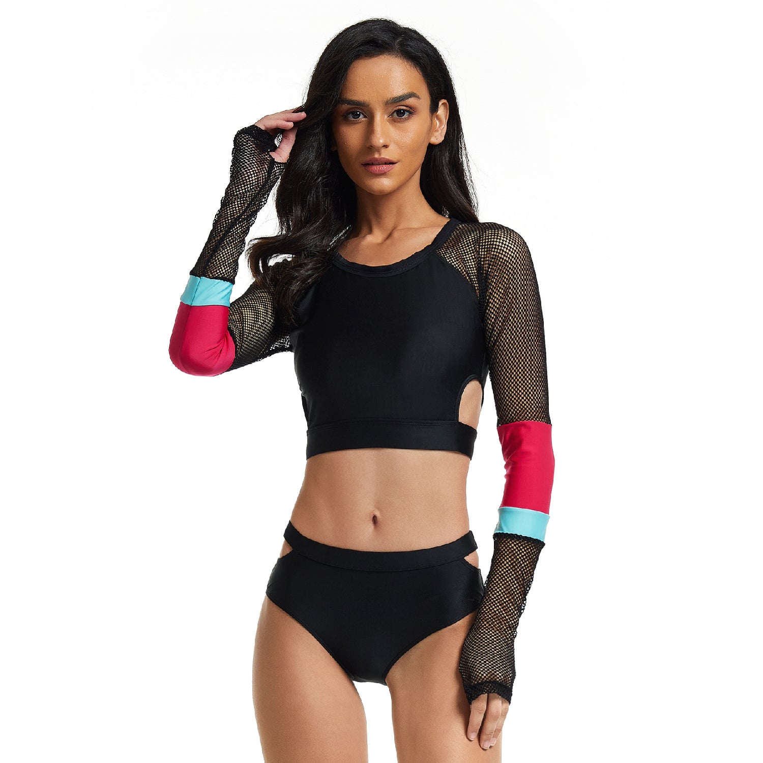 Women's Long Sleeve Swimsuits Cropped Rash Guard
