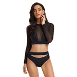 Women Swimsuit Crop Top Swim Shirt Long Sleeve Bikini