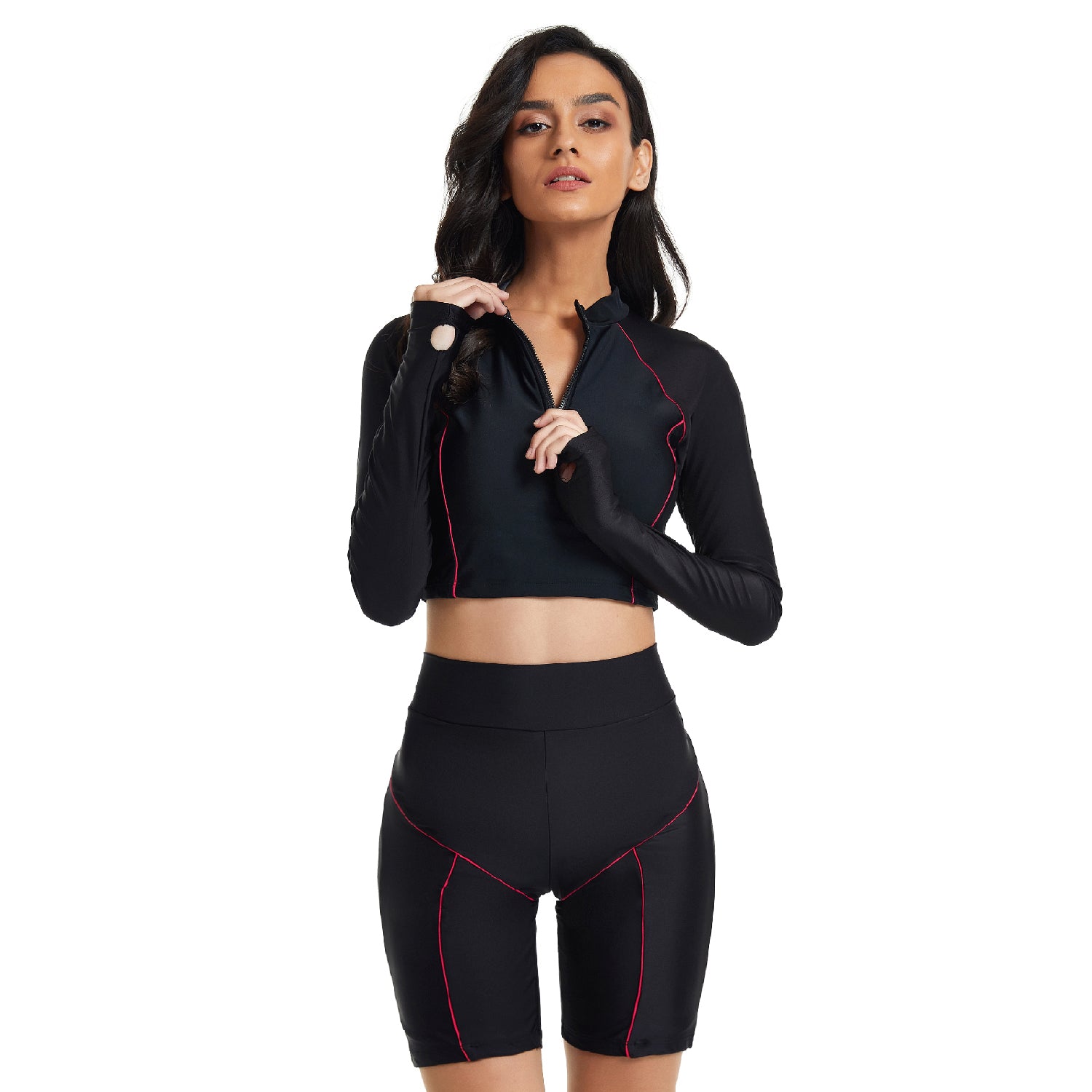 Swimsuits for Women Long Sleeve Crop Top Boyleg Rash Guard