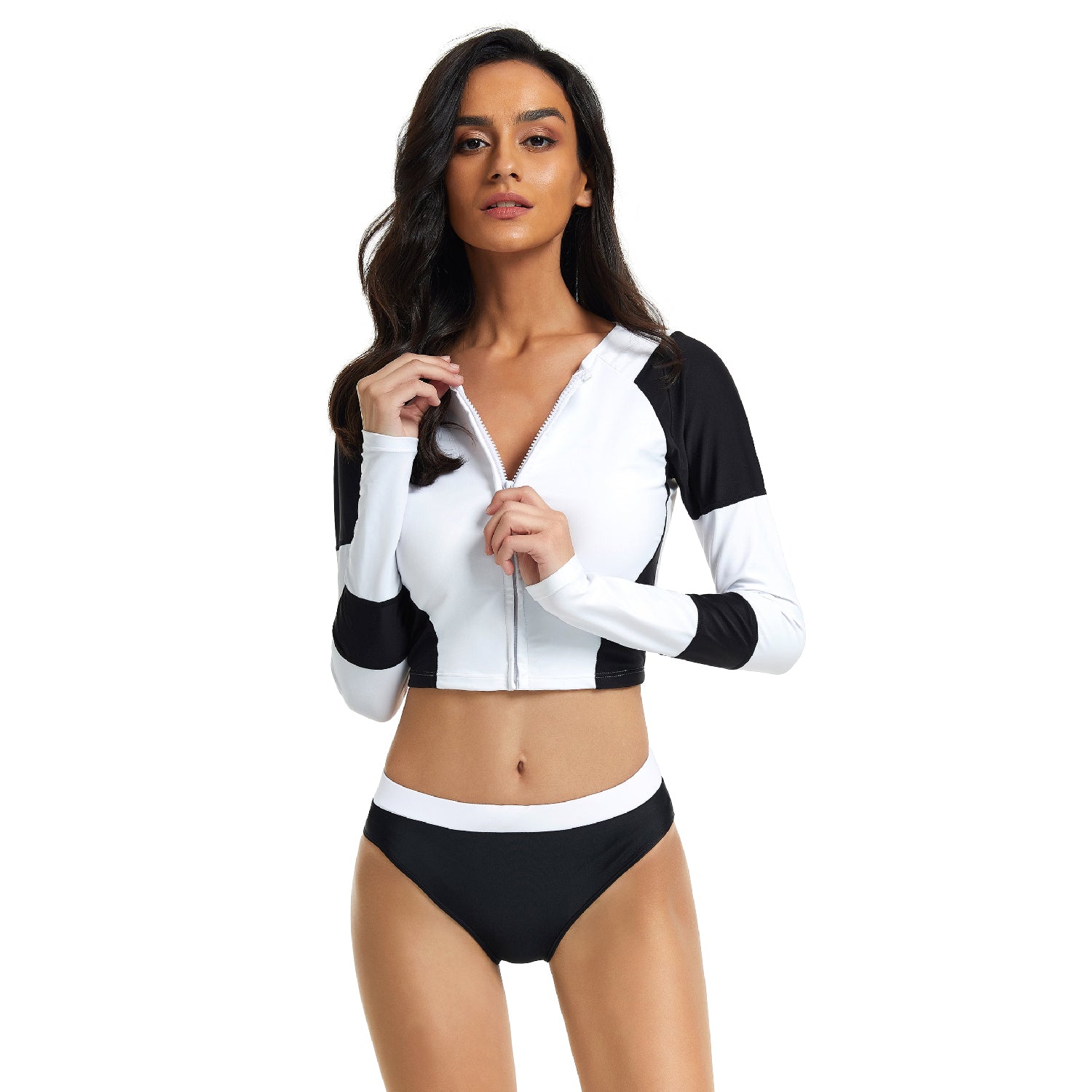 Long Sleeve Surfing Suit for Women Zipper Swimsuit