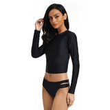 Women Swimsuit Long Sleeve Bahting Suit Crop Rash Guard Top