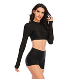 Women's Long Sleeve Swimsuit Cropped Top Boyshorts Set