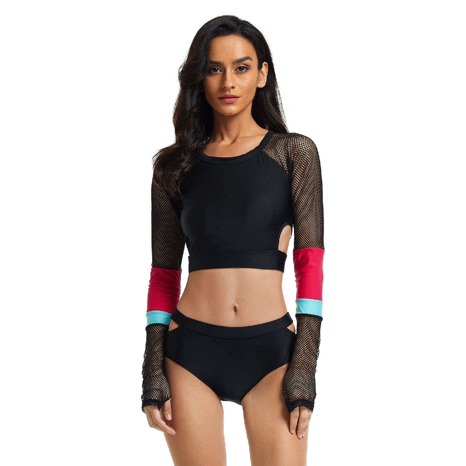 Women's Long Sleeve Swimsuits Cropped Rash Guard