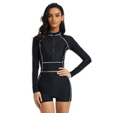 Women Long Sleeve Swimsuit Cropped Rash Guard Top Surfing Suit