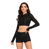 Women's Long Sleeve Swimsuit Cropped Top Boyshorts Set