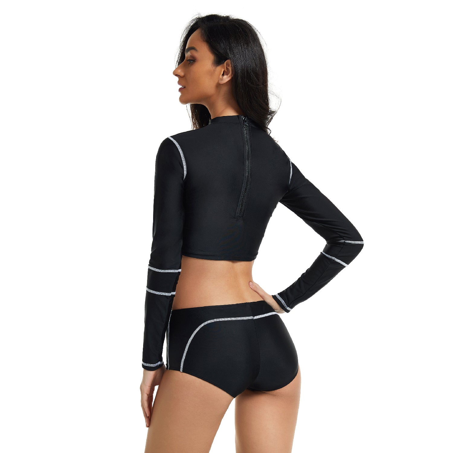Long Sleeve Swimsuit for Women Crop Top Rash Guard