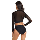 Women Swimsuit Crop Top Swim Shirt Long Sleeve Bikini