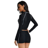 Women Long Sleeve Swimsuit Cropped Rash Guard Top Surfing Suit