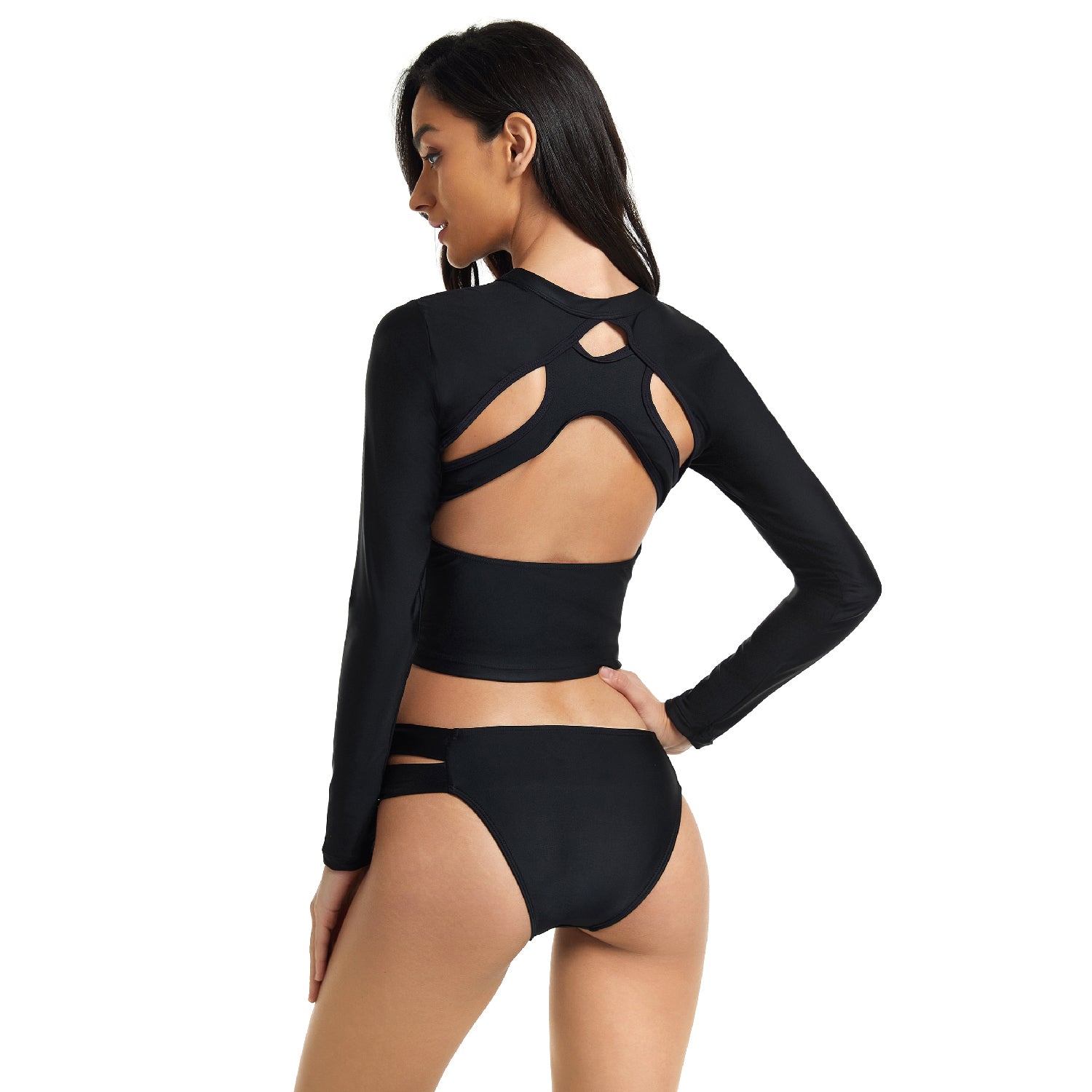 Women Swimsuit Long Sleeve Bahting Suit Crop Rash Guard Top