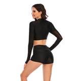 Women's Long Sleeve Swimsuit Cropped Top Boyshorts Set