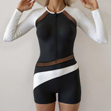 Women One piece Black and White Mesh Patchwork Surfwear Swimsuit Suitable for Beach Vacation