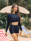 Women Long Sleeve Zipper Swimsuit Set