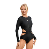 Women Long Sleeve Zipper One Piece Swimsuit
