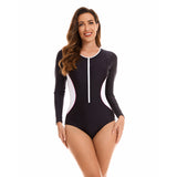 Women  Zippered Long Sleeve One Piece Triangle Swimsuit