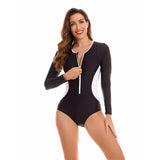 Women  Zippered Long Sleeve One Piece Triangle Swimsuit