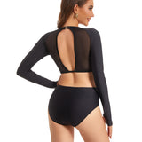 Womems Rash Guard Swimsuit Long Sleeve Two Piece Bathing Suit UV Protection Crop Top Swimwear