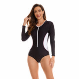 Women  Zippered Long Sleeve One Piece Triangle Swimsuit