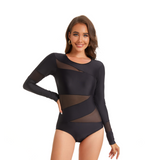 Long Sleeve Swimsuits For Women Black Mesh Tummy Control