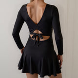 Women  One piece Long Sleeve Hollow Out Surfing Suit Swimming Skirt