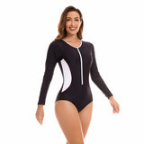 Women  Zippered Long Sleeve One Piece Triangle Swimsuit