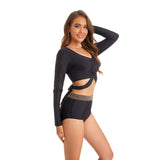 Women Long Sleeve Lace Up Separate Swimsuit