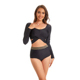 Women Long Sleeve Lace Up Separate Swimsuit