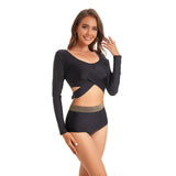 Women Long Sleeve Lace Up Separate Swimsuit