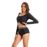 Women Long Sleeve Lace Up Separate Swimsuit