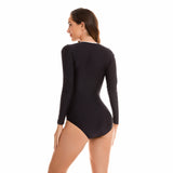 Women  Zippered Long Sleeve One Piece Triangle Swimsuit