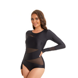 Long Sleeve Swimsuits For Women Black Mesh Tummy Control