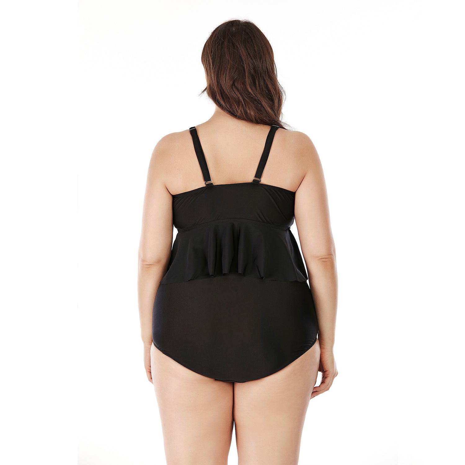 SiySiy Women's Plus Size Two Piece Swimsuit Women's Ruffle Plain Black Swimsuit