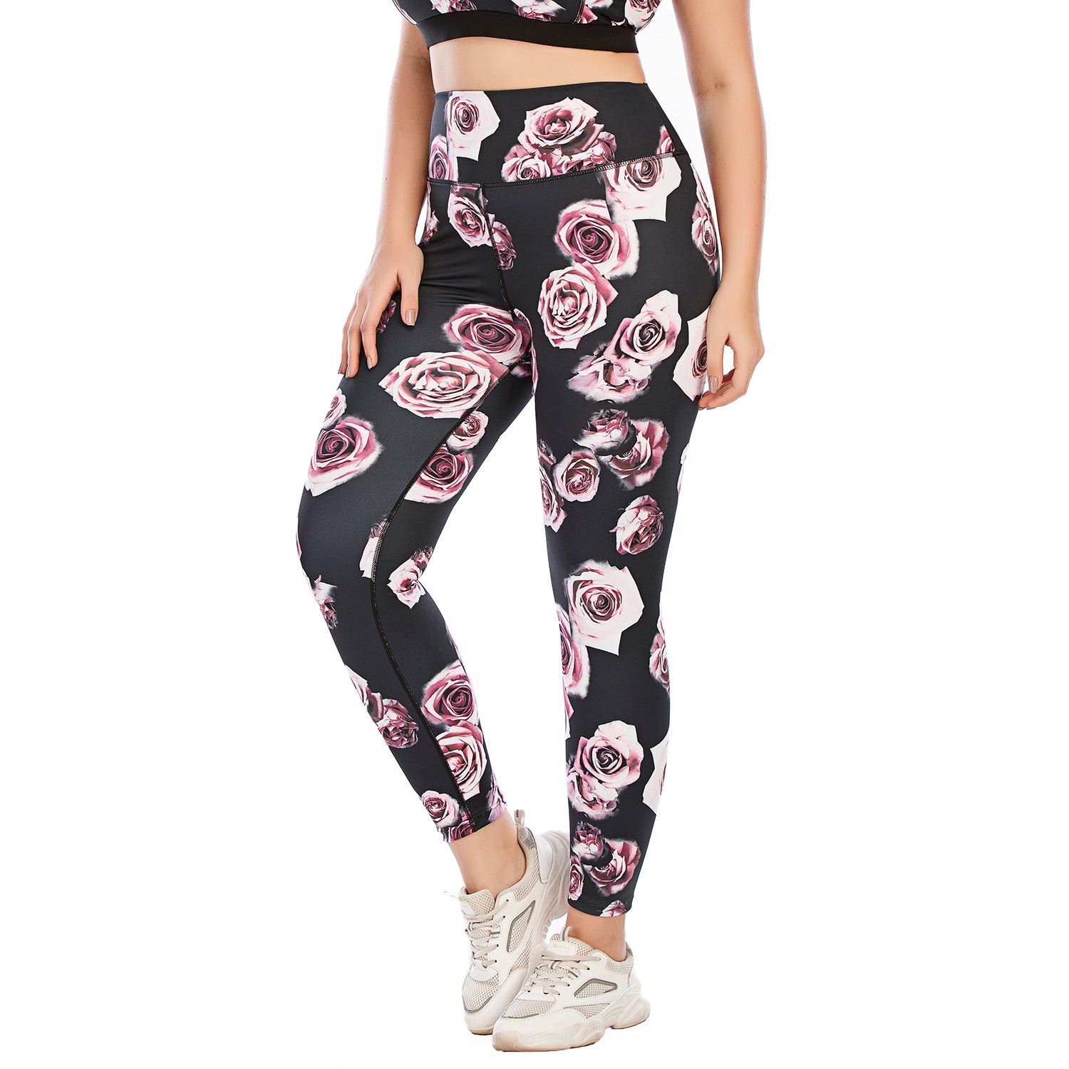 Rose Printed Workout Yoga Pants for Women Plus Size