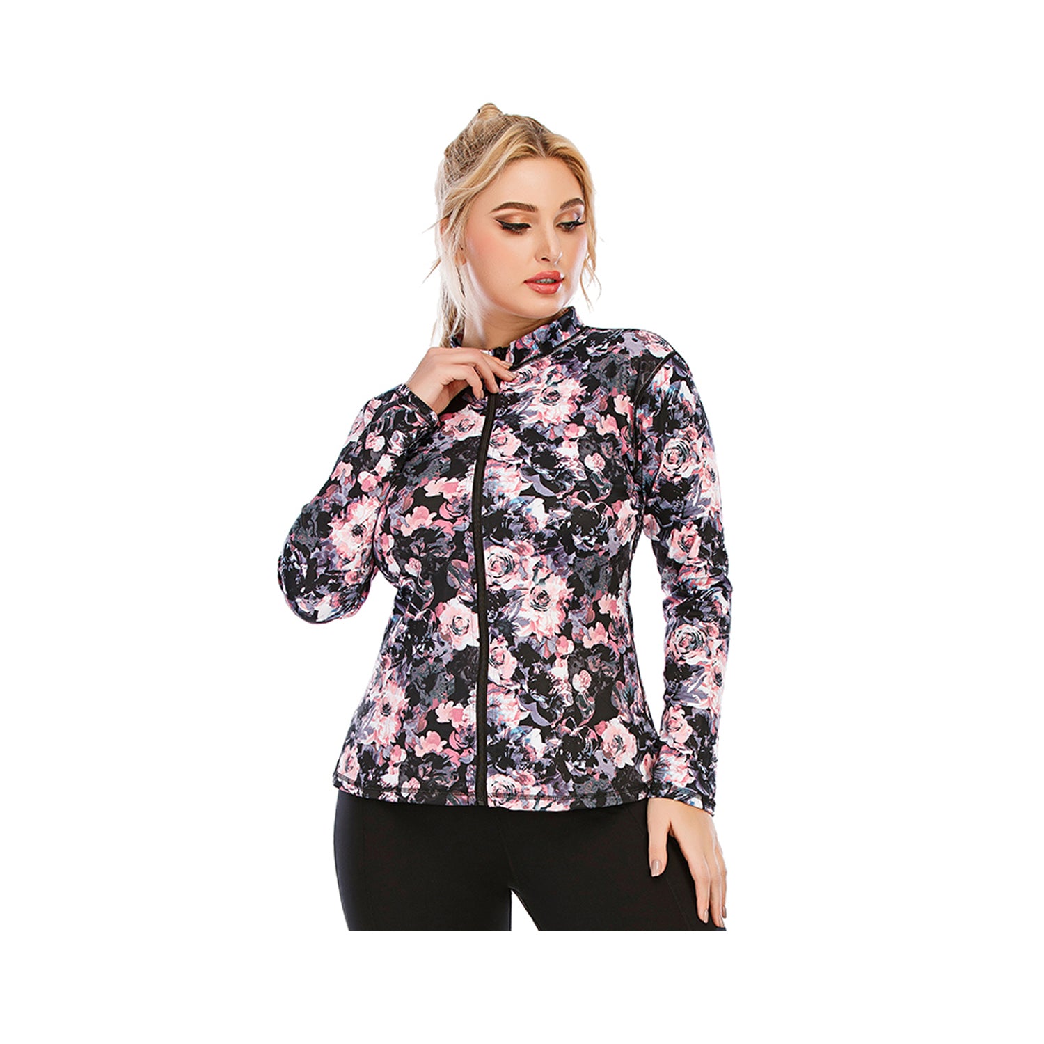 Printed Workout Jacket Front Zipper for Women Plus Size
