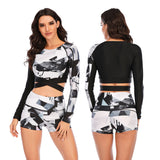 Womens Long Sleeve Swimsuit Two Piece Rash Guard Bathing Suit