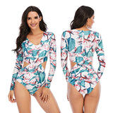 Women's One Piece Long Sleeve Rash Guard Swimsuits