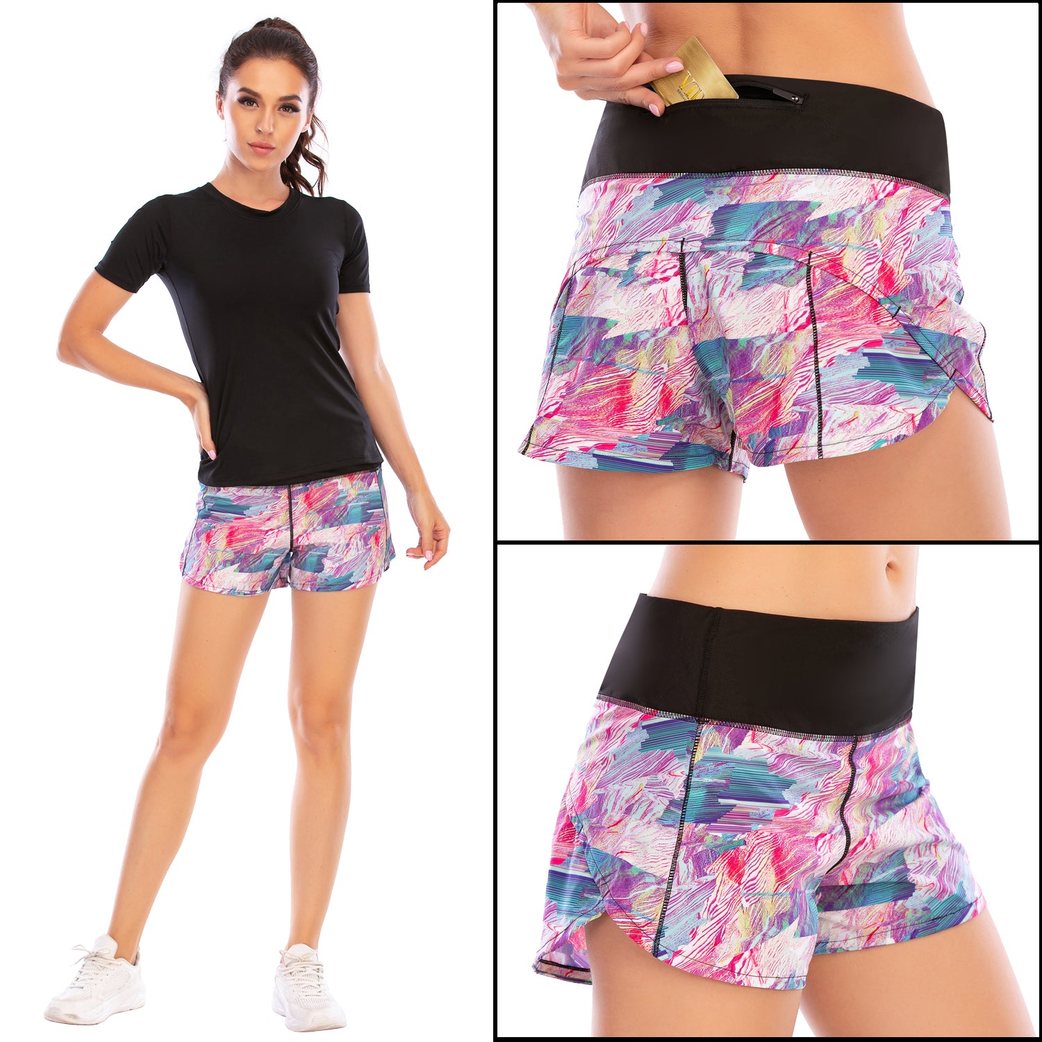 Women Shorts Printed Casual Mini Beach Shorts with Pocket