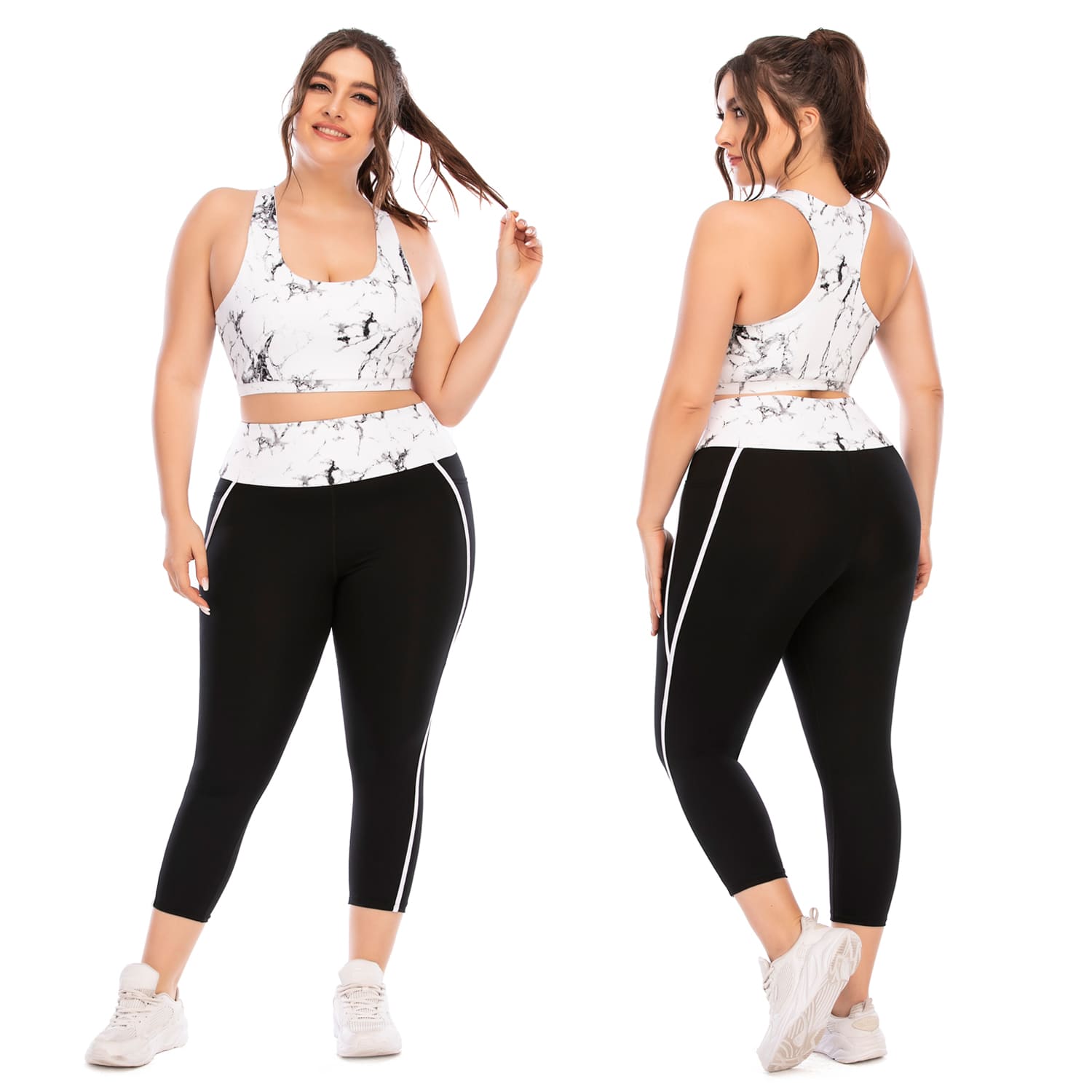 Plus Size Yoga Clothes for Women High Waist White Tracksuit