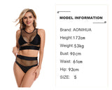 Women Mesh Sexy Bikini Sets High Waisted Black Color Swimwear