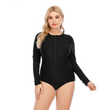 Womens Plus Size Long Sleeve One Piece Rash Guard Zip Swimsuits