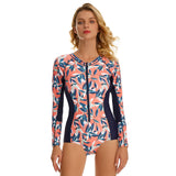 Women Floral Printed Swimsuit Long Sleeve Swimming Suit