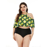 SiySiy Women's Plus Size Tankini Swimsuit with Triangle Bottom Off Shoulder Two Piece Swimsuit Fruit Print Swimsuit