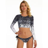 Women Long Sleeve Swimsuit Criss Cross Crop Top Swimwear