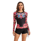 Womens Rash Guard Long Sleeve Retro Printed Swimsuit