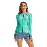 Zipper Long Sleeve Swimsuits for Women Blue Color